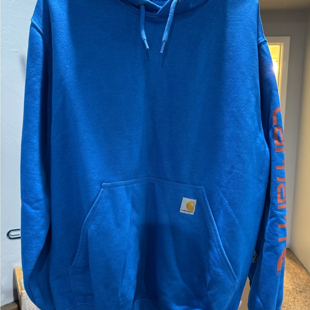 Carhartt Royal Blue Pullover Hoodie with Sleeve Logo